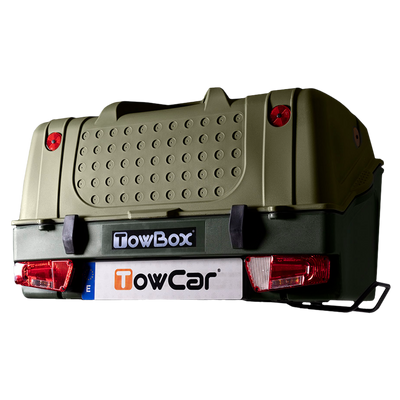 Coffre sur attelage TowBox V1 vert - Montage sur lattelage de