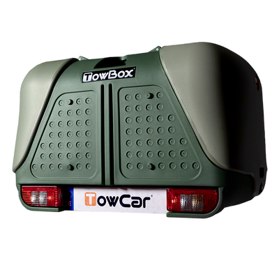 Coffre sur attelage TowBox V2 vert - Montage sur lattelage de